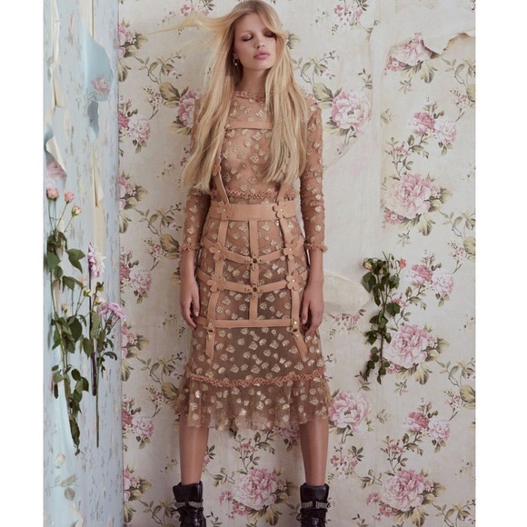 For Love And Lemons Dresses & Skirts - For Love & Lemons Golden Garden Tulle Midi Dress